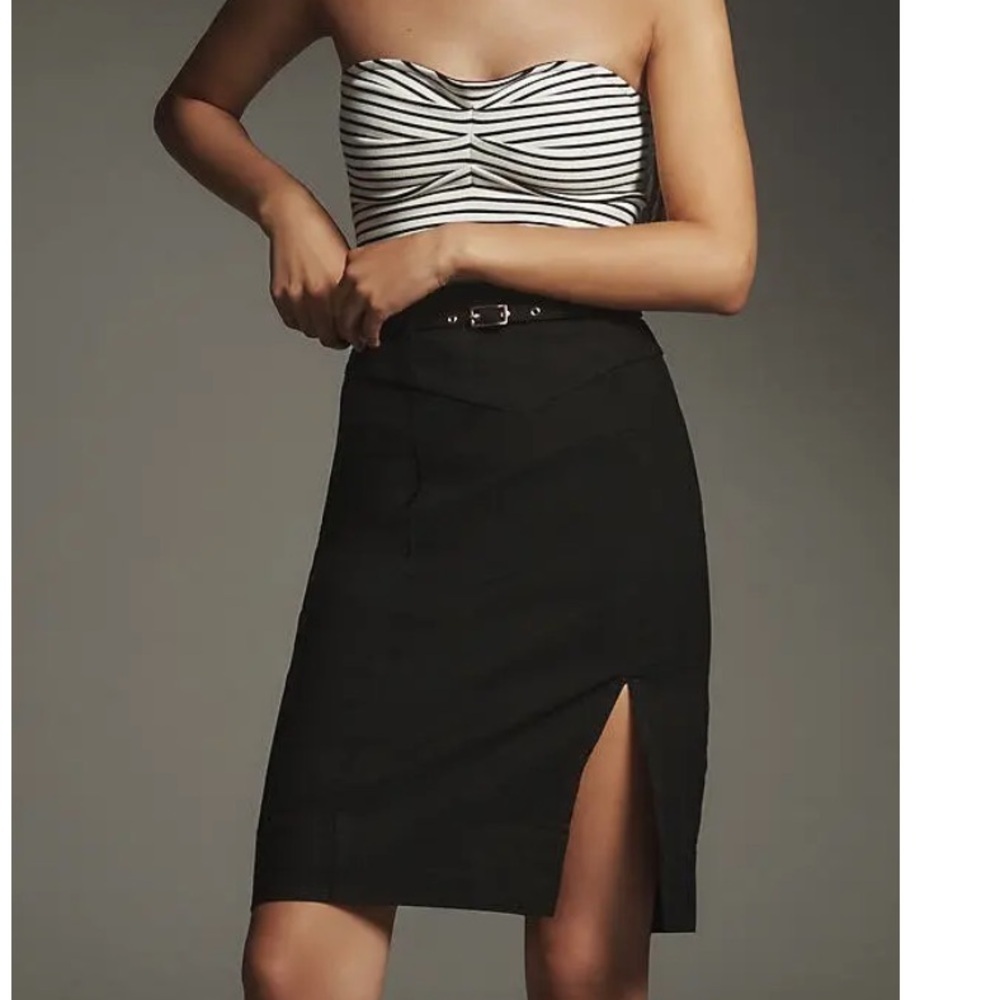 ANTHROPOLOGIE Belted Pencil Skirt Magic Fabric Edition Black Size XL NEW